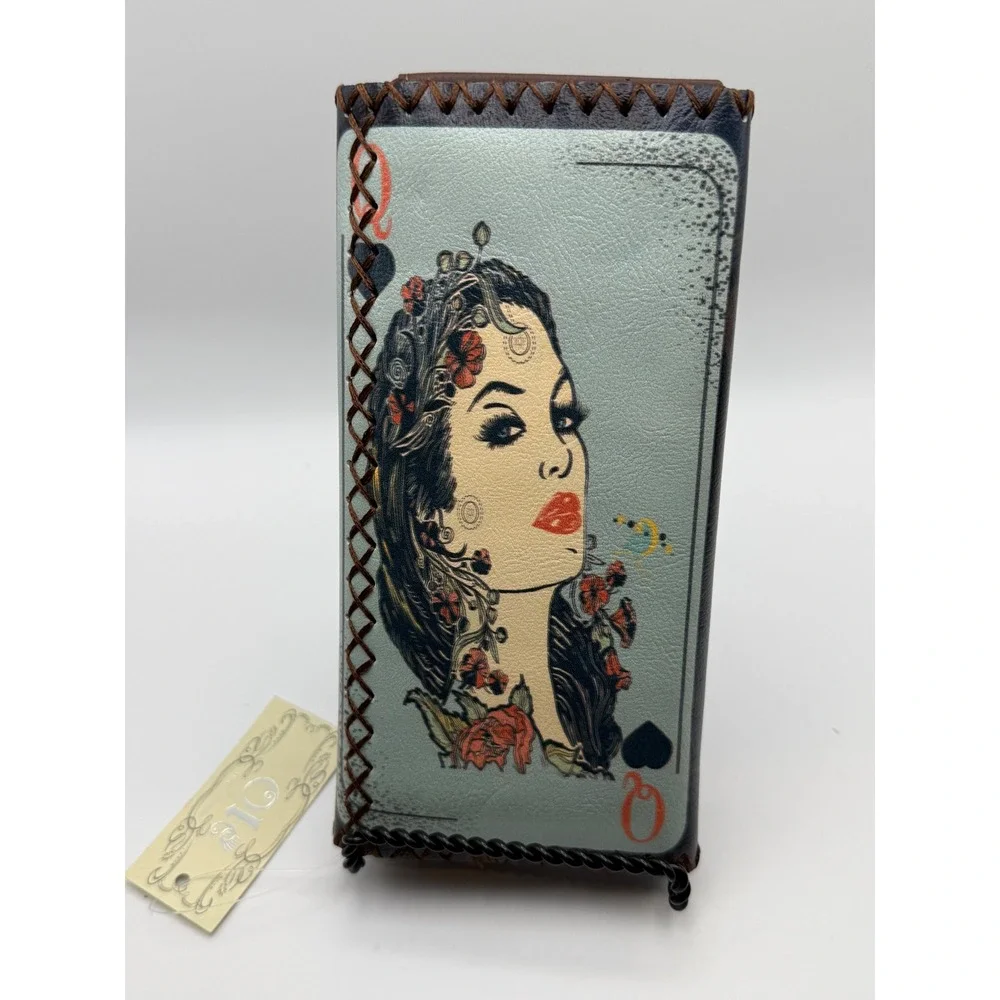 Queen Playing Card Wallet Clutch Women's Designer Vegan Leather‎ Coin Purse NEW